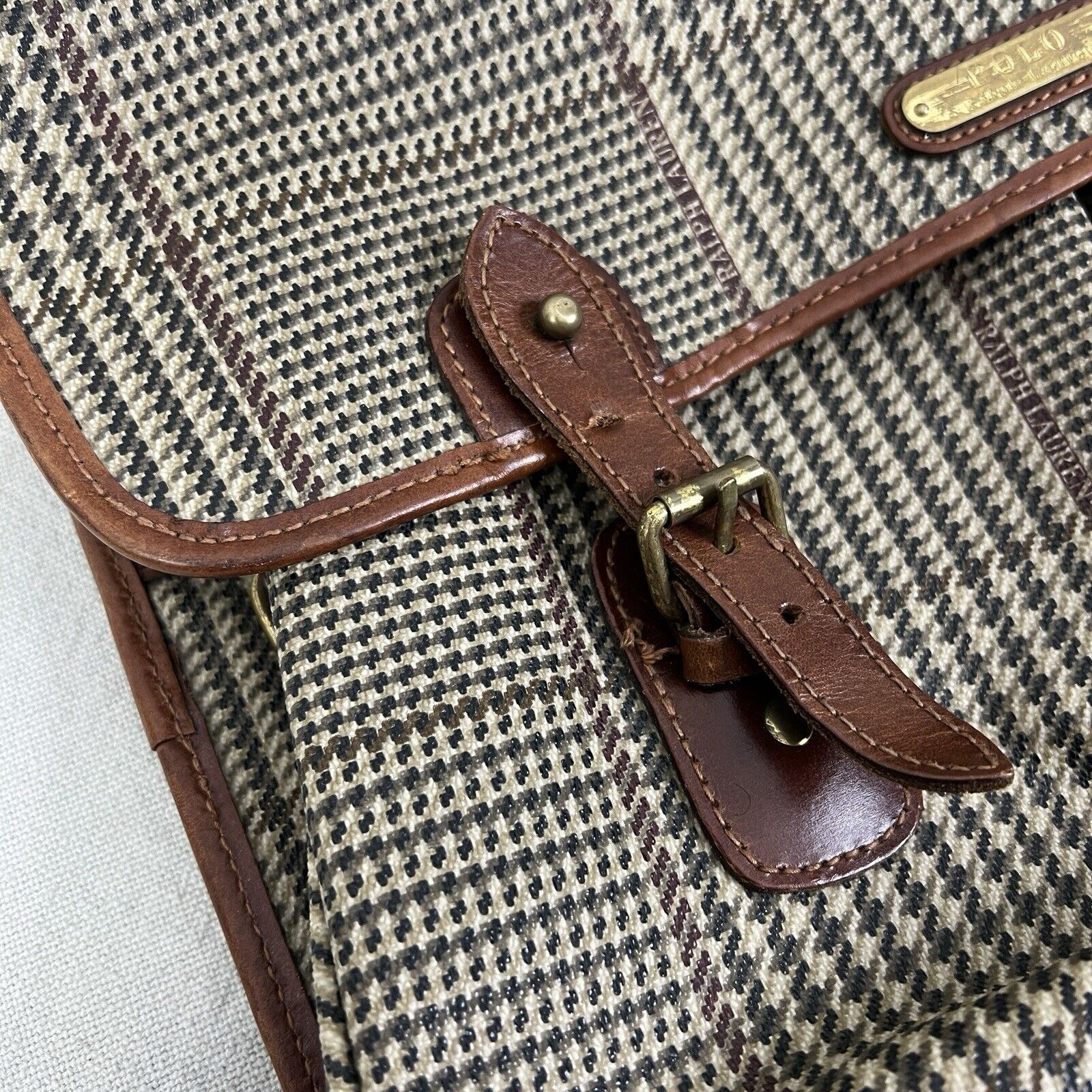 Vtg Polo Ralph Lauren Messenger Bag Houndstooth B… - image 3