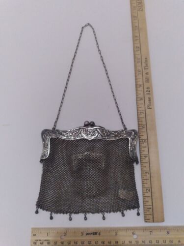 Antique Vintage German Silver Mesh Purse Art Deco… - image 1