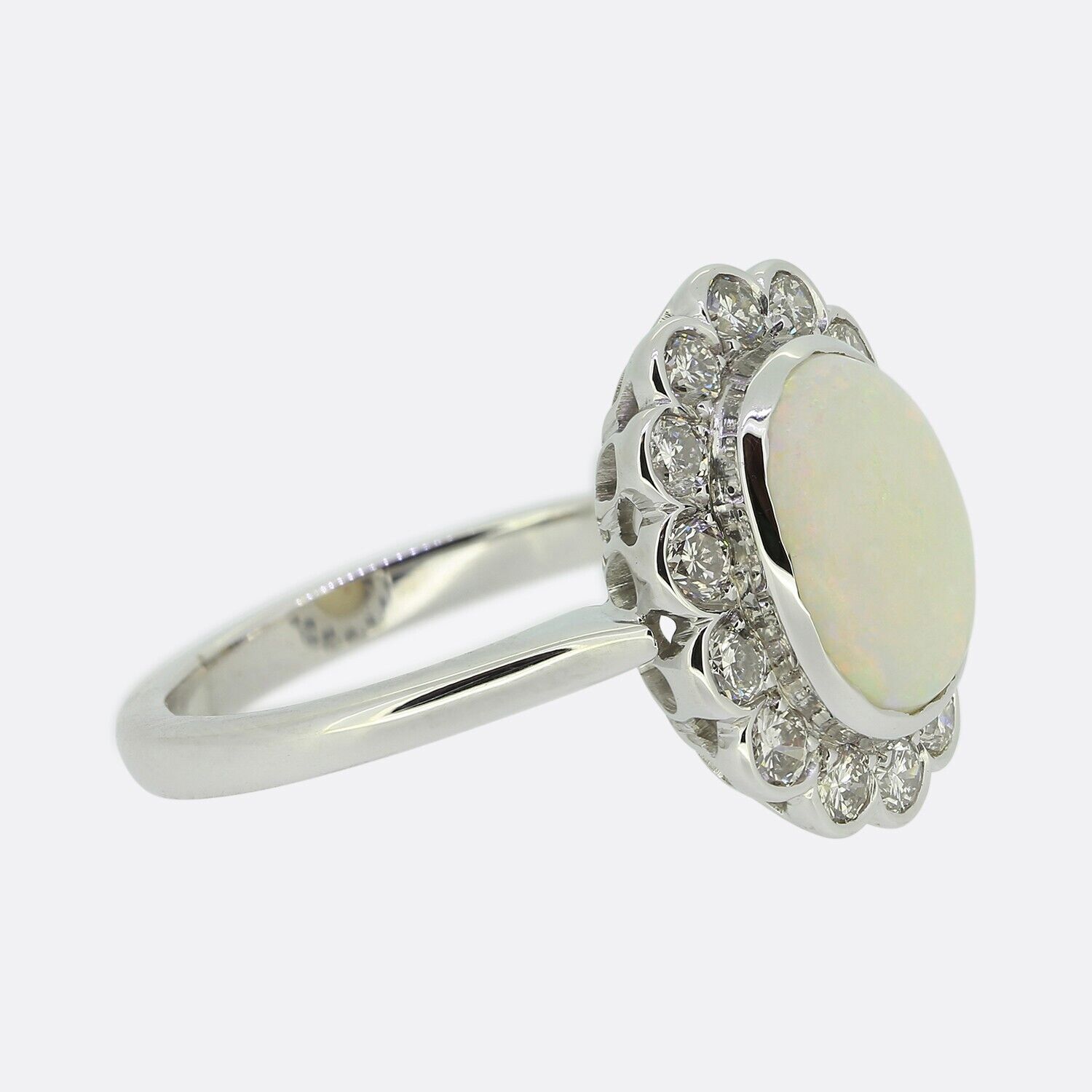 Opal and Diamond Cluster Ring - 18ct White Gold - image 3