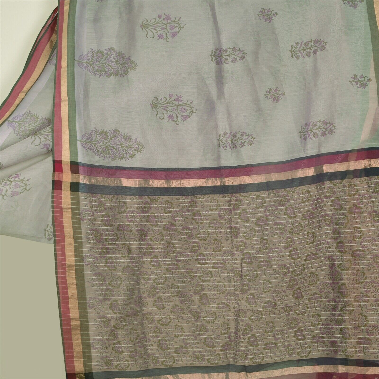 Sanskriti Vintage Purple Sarees Cotton Silk Block… - image 8