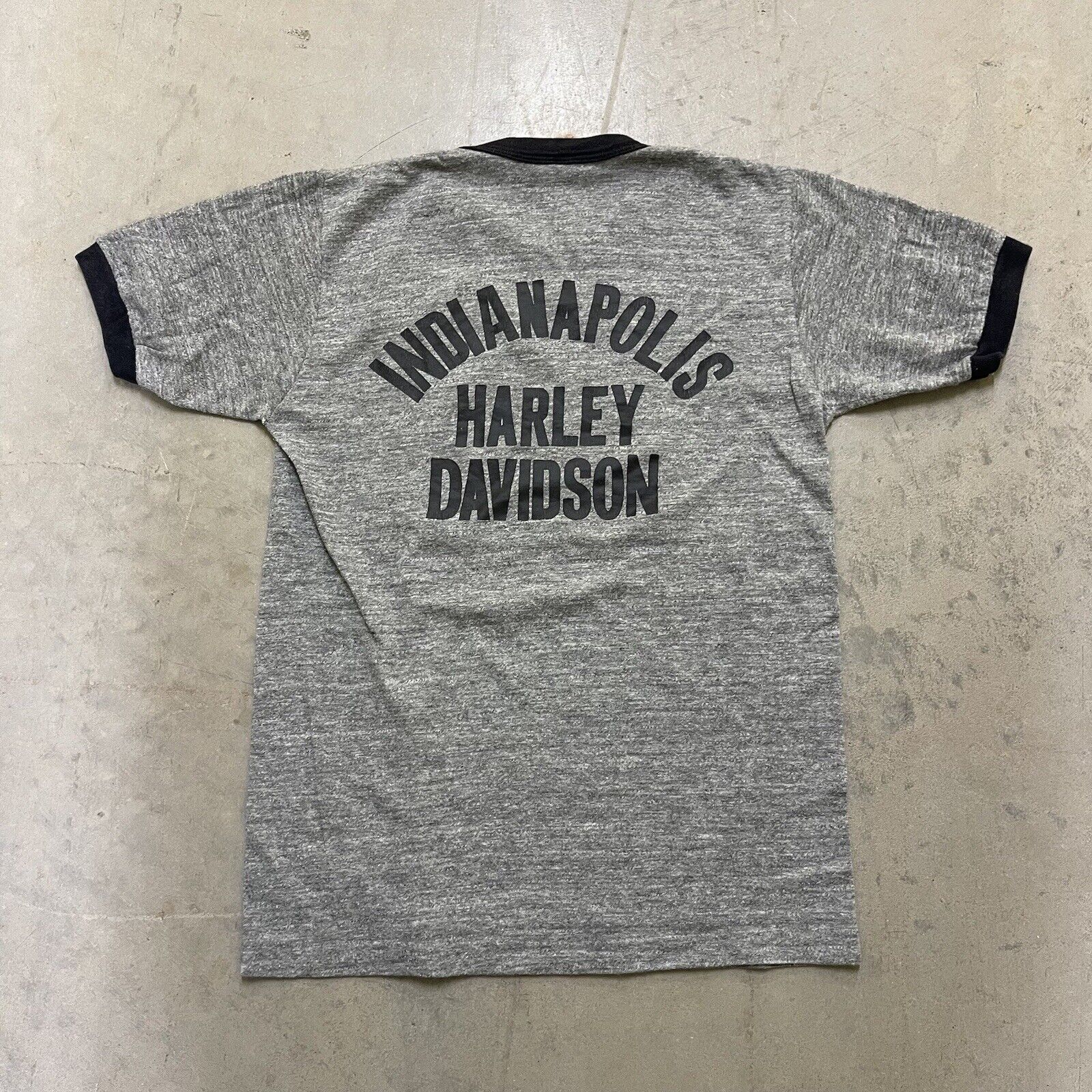 VTG 1970s Harley Davidson Ringer Shirt Grey Black… - image 2