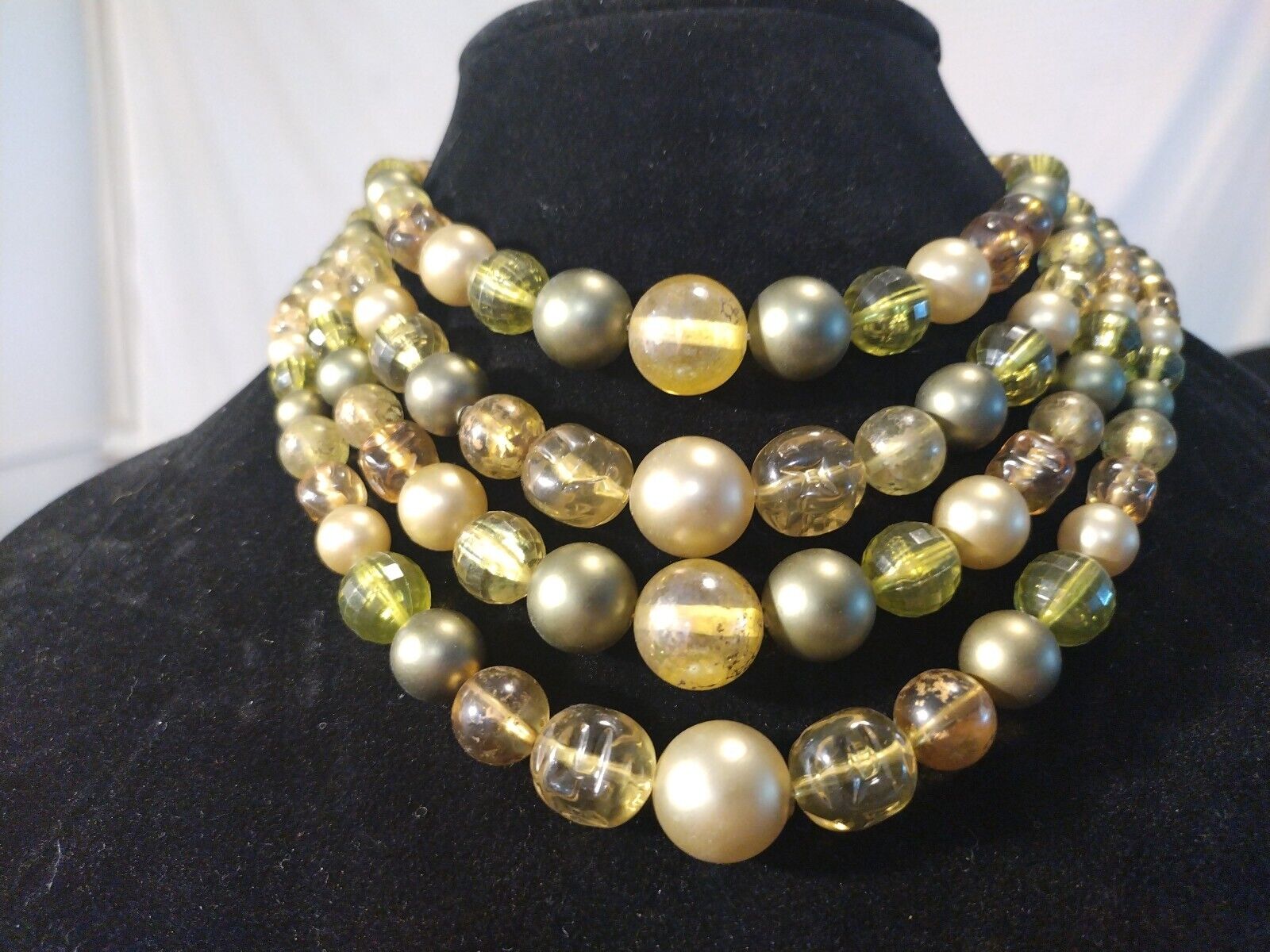 Vtg  Faux Sage Green Pearls, Four Layered Graduat… - image 1