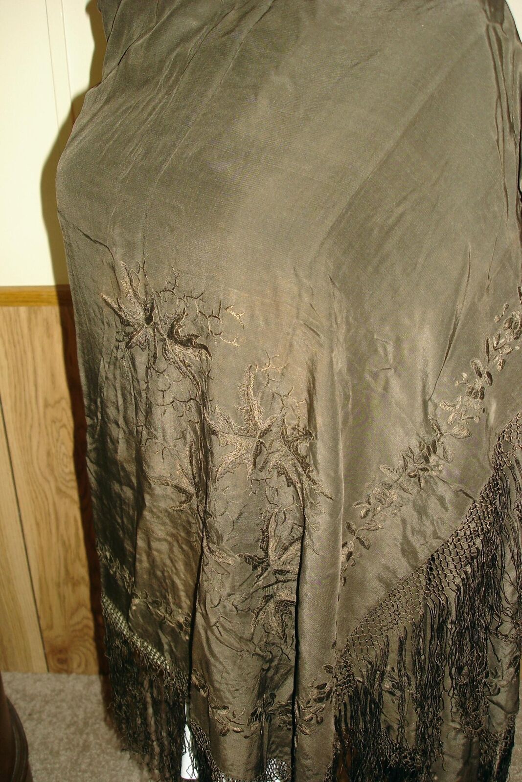 Antique 1800's black on black embroidered Silk Mo… - image 3