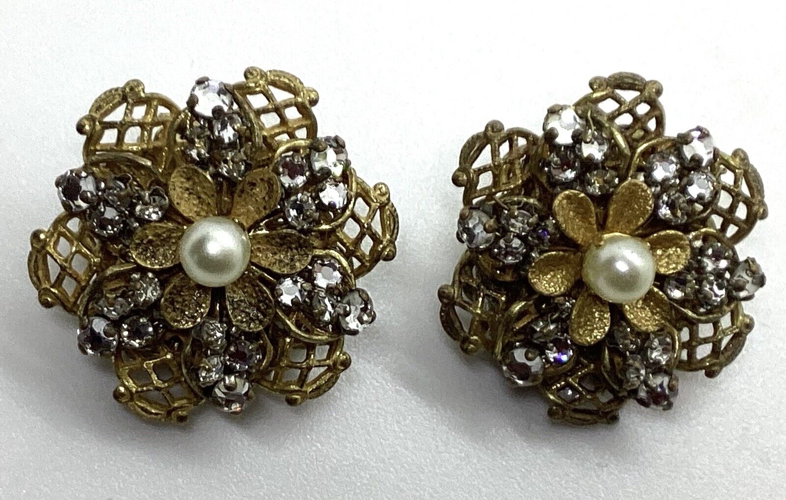 MIRIAM HASKELL Signed Pearl & Rhinestone Clip Ear… - image 13