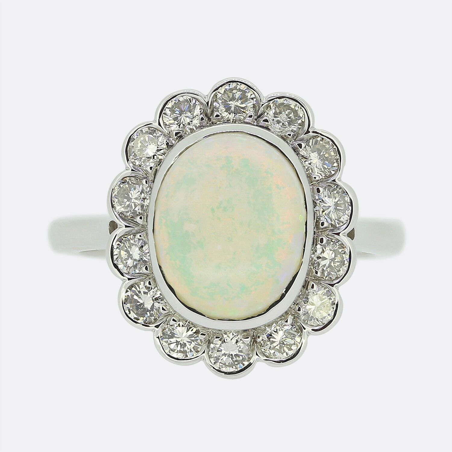 Opal and Diamond Cluster Ring - 18ct White Gold - image 1