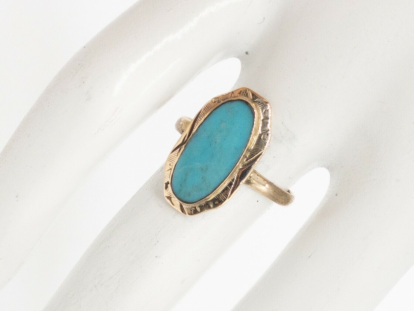 Antique Edwardian 1900s 4ct Natural Turquoise 14k… - image 6