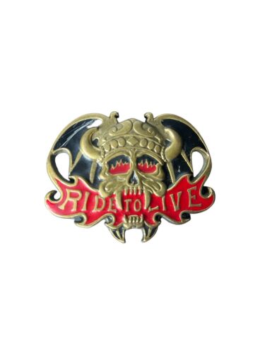 1980's Vintage Ride To Live Skull - Solid Brass B… - image 1