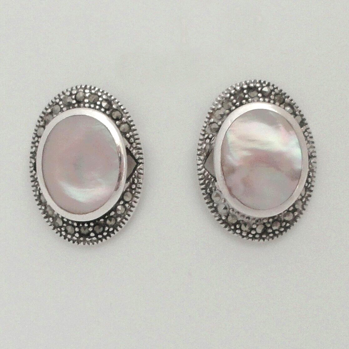 VTG Sterling Silver .925 Pink Quartz Marcasite Bo… - image 1