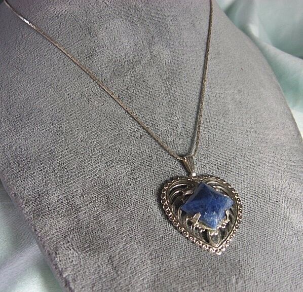 Sterling Silver Heart Pendant & Chain w Art Glass… - image 1