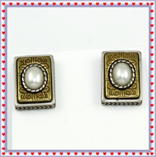 Brighton Vintage Silver Gold Rectangular Post Ear… - image 1