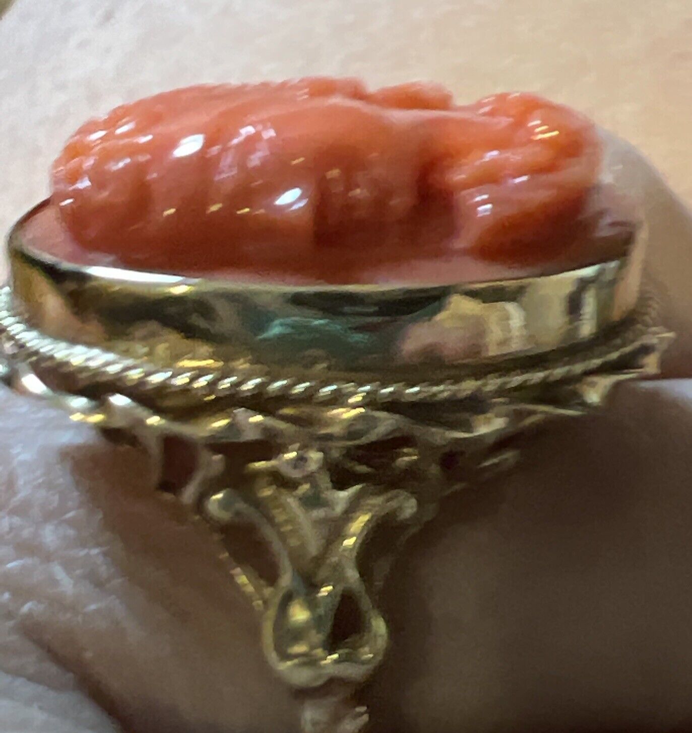 Large Estate Antique 14k Carved Salmon Coral Came… - image 10