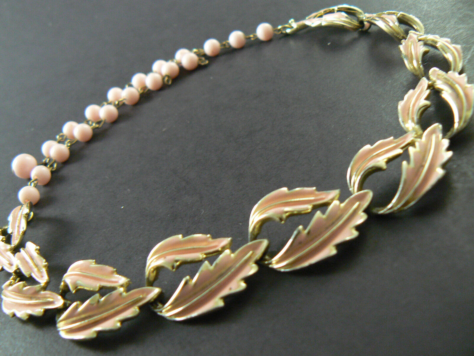 Vintage Necklace Choker Gold Tone Pink Enameled L… - image 12