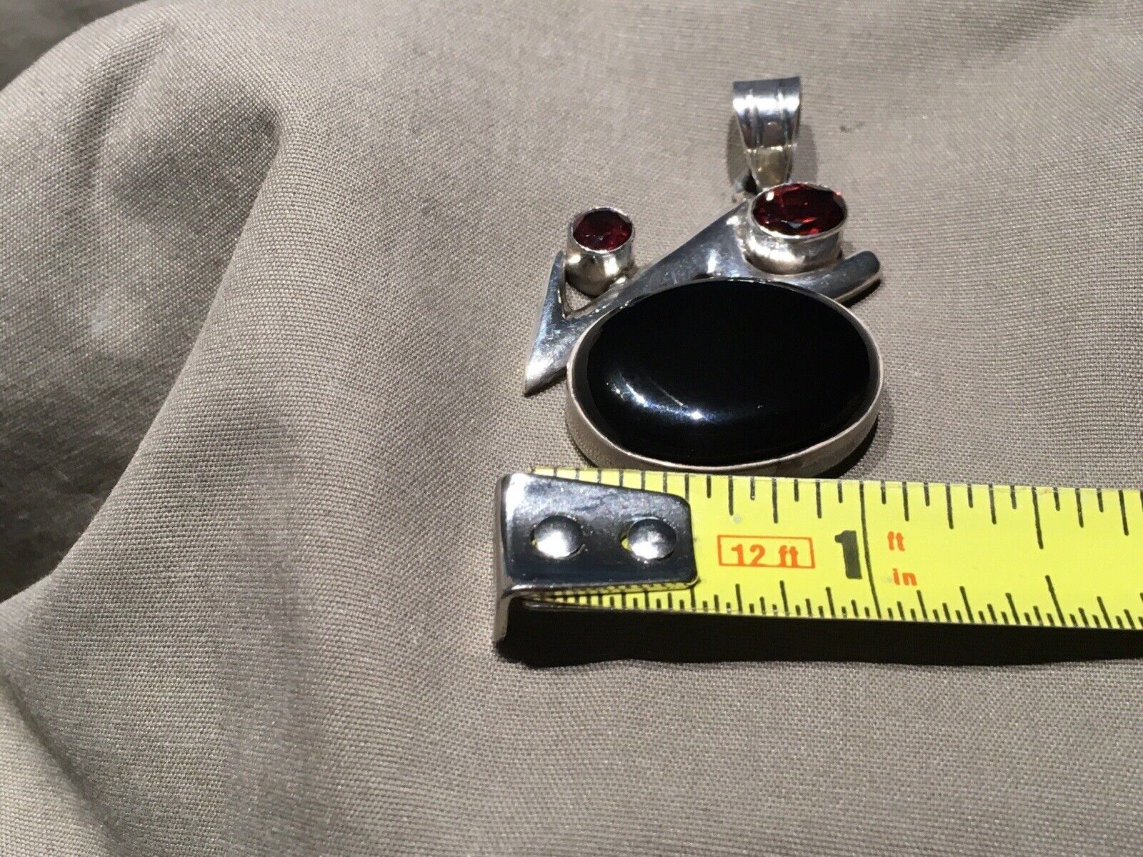 Vintage Sterling 925 Onyx And Garnet Pendant - image 3