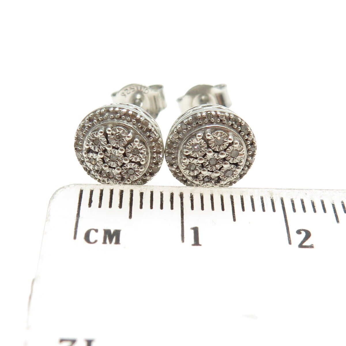 925 Sterling Silver Real Round-Cut Diamond Stud E… - image 3