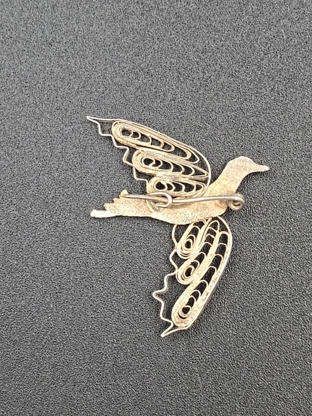 Antique Sterling Filigree Silver Dove Brooch Pin - image 2