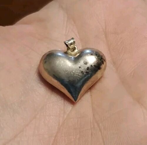 Vintage Sterling Silver 1” Puffy Heart Pendant Ne… - image 1