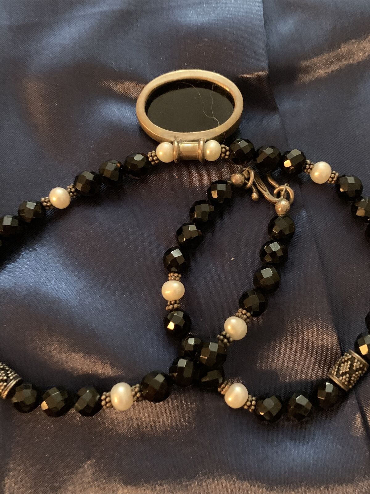 ART DECO REVIVAL 925 LARGE BLACK ONYX FACETED BEA… - image 10