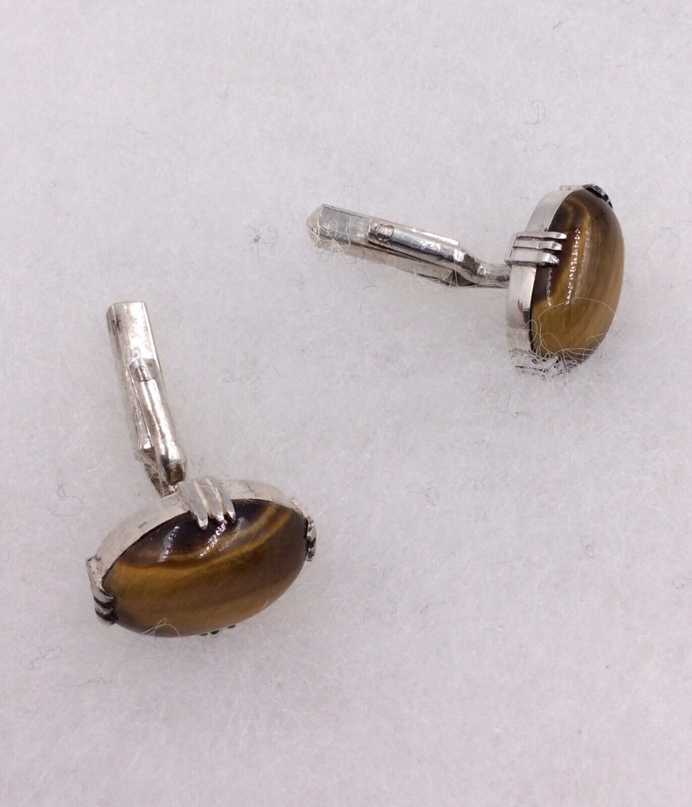 STERLING SILVER VINTAGE TIGERS EYE CUFFLINKS - image 3