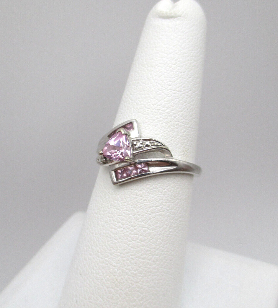 10K White Gold Pink Ruby & DiamondRing Size 6.75 … - image 3