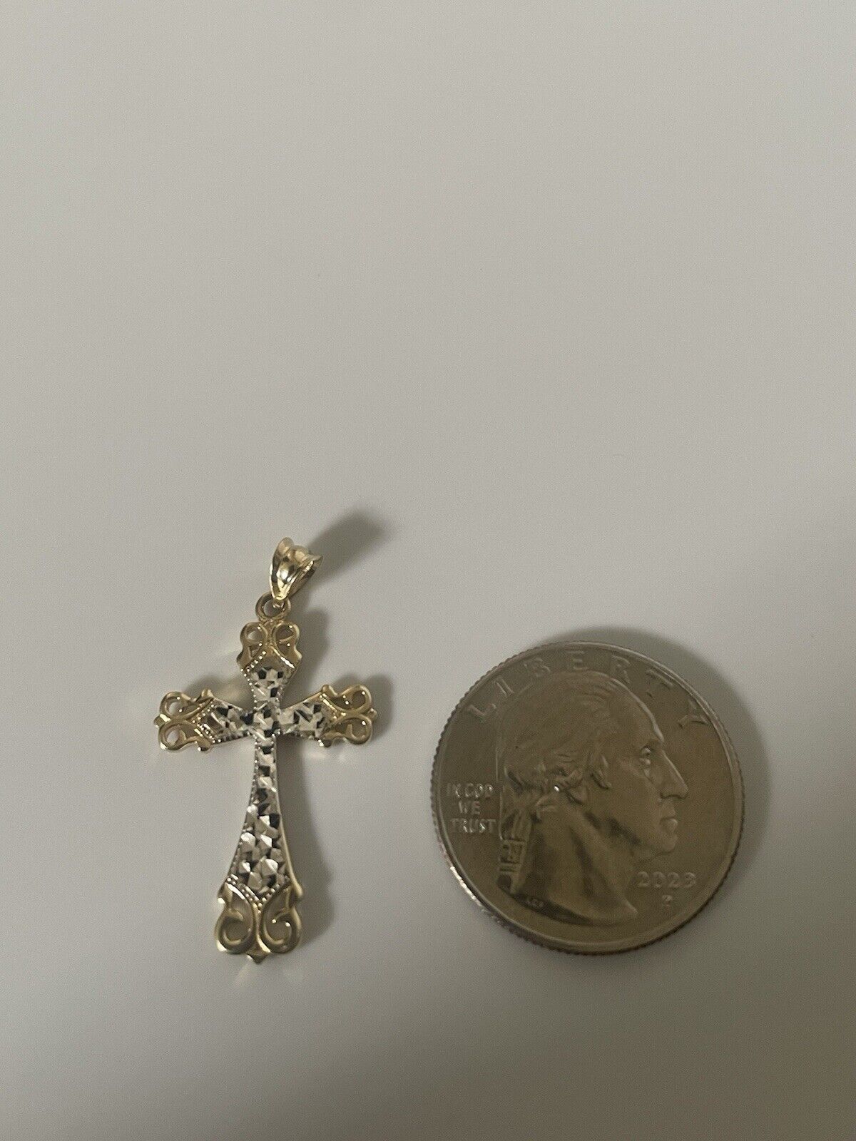 14k Two Tone Gold Cross Pendant - image 5