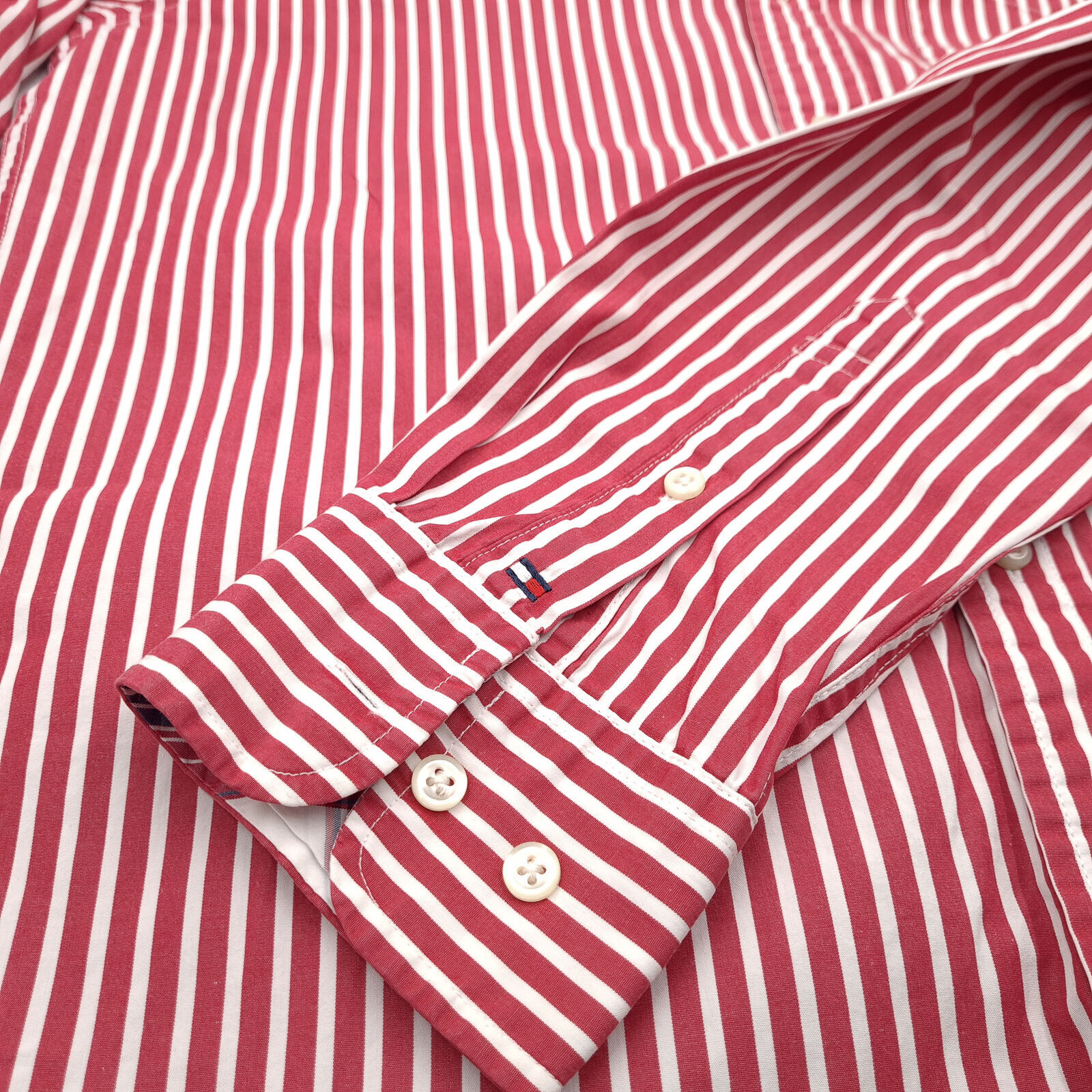 Tommy Hilfiger Men Shirt Red Striped Cotton Vinta… - image 6