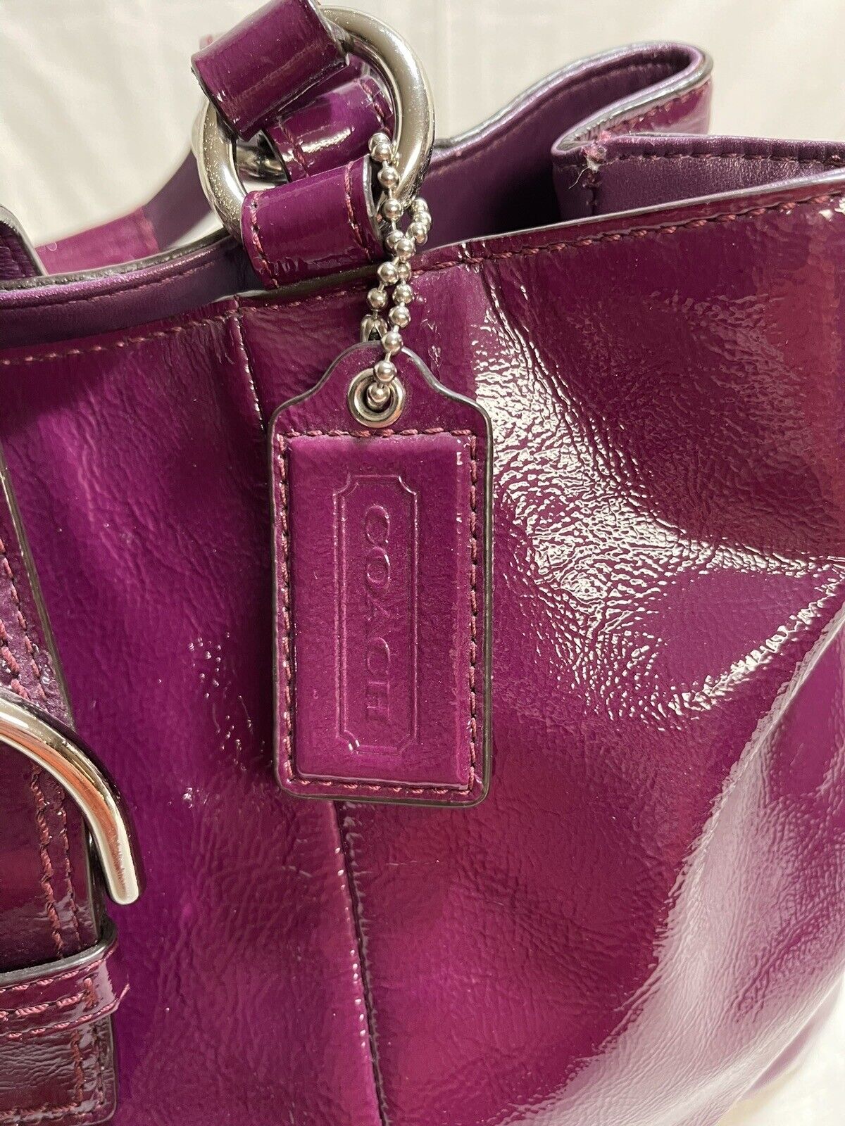 Coach Soho Buckle Flap Satchel Plum Leather Shoul… - image 8