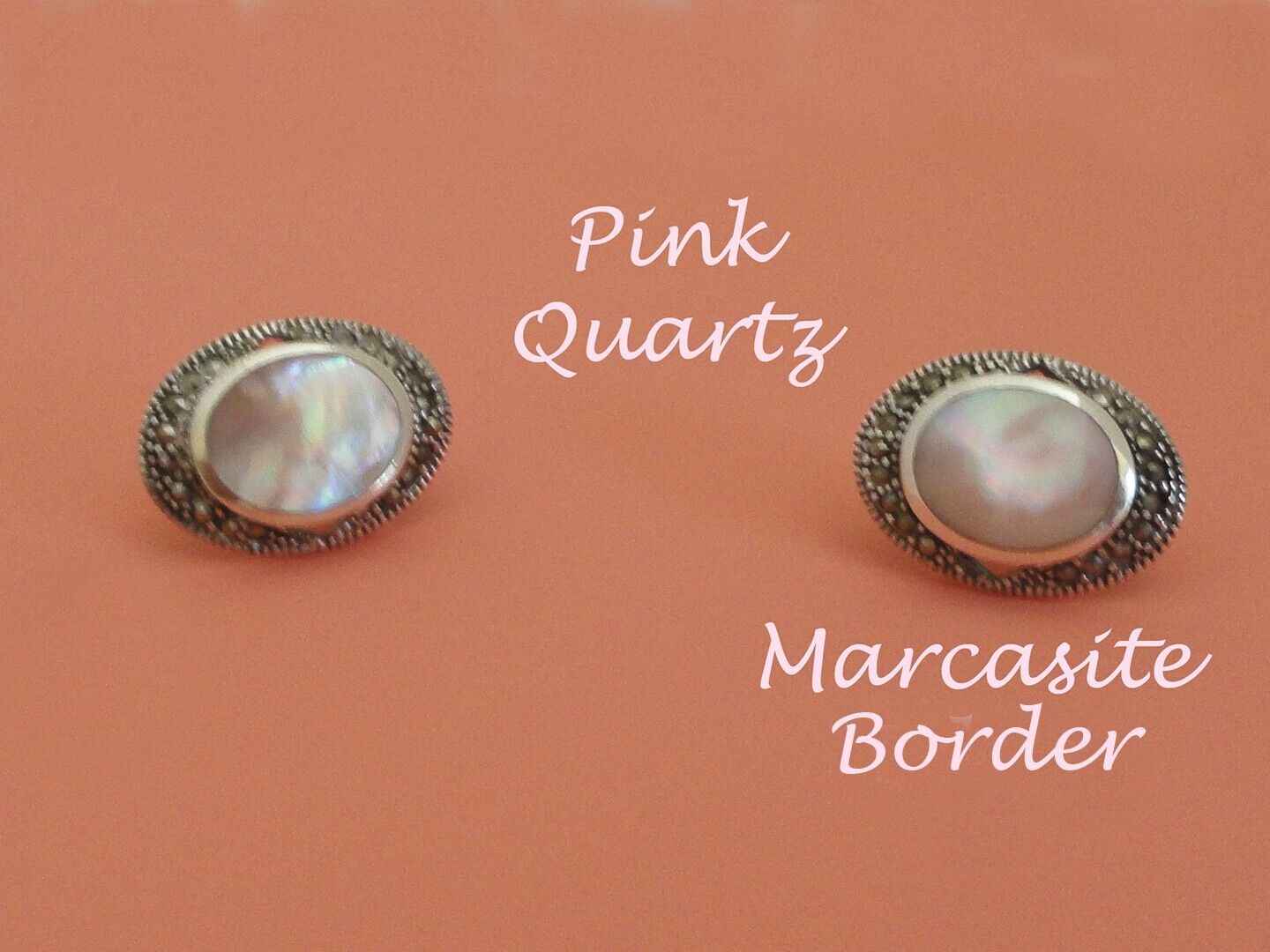 VTG Sterling Silver .925 Pink Quartz Marcasite Bo… - image 5