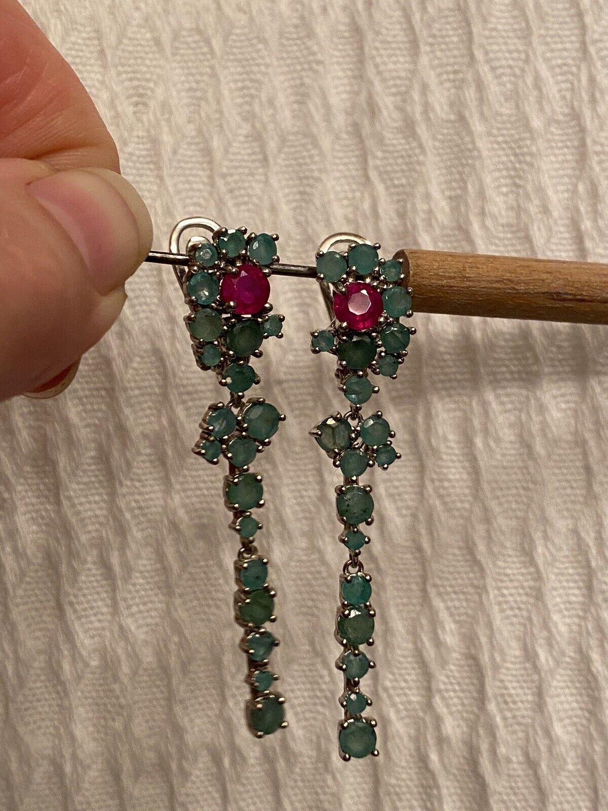 Sterling Silver Natural Emerald And Ruby Earrings - image 4