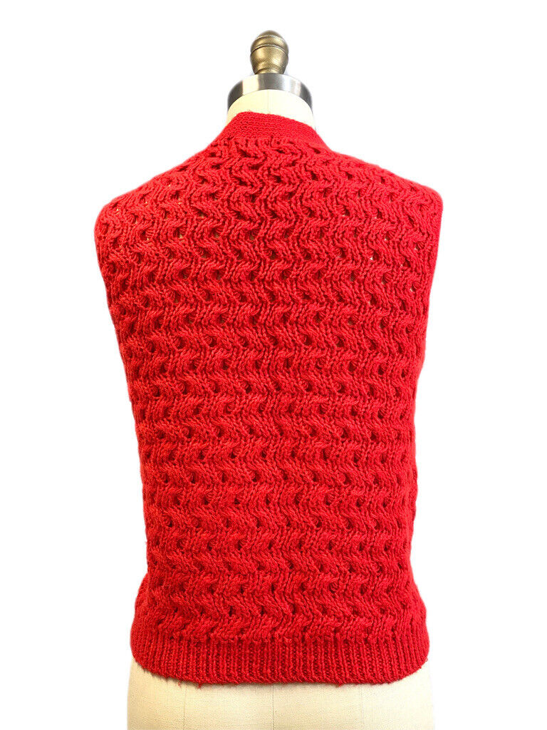 Vintage 60s-70s Sears Red Open Knit Sweater Vest … - image 4