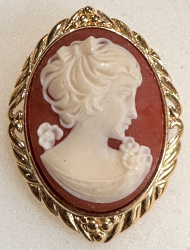 Trifari Cameo Brooch Pin Gold Tone Victorian Woma… - image 1