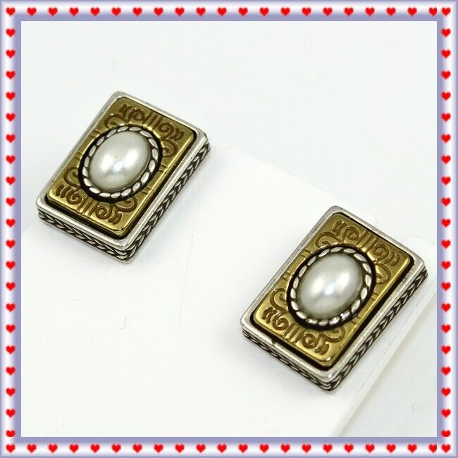 Brighton Vintage Silver Gold Rectangular Post Ear… - image 2