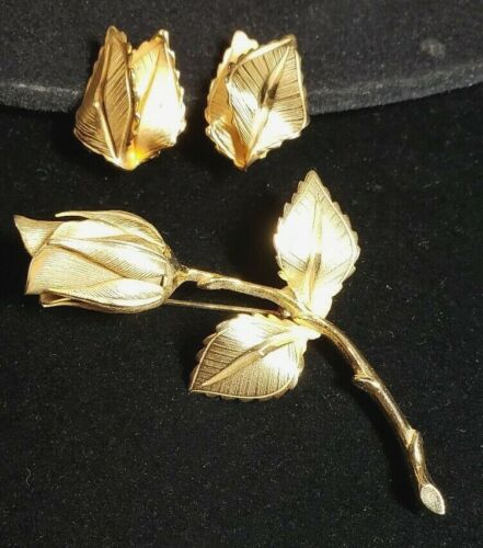 Vtg d-PARURE GIOVANNI Shinning Rose Bud and Leaf … - image 1