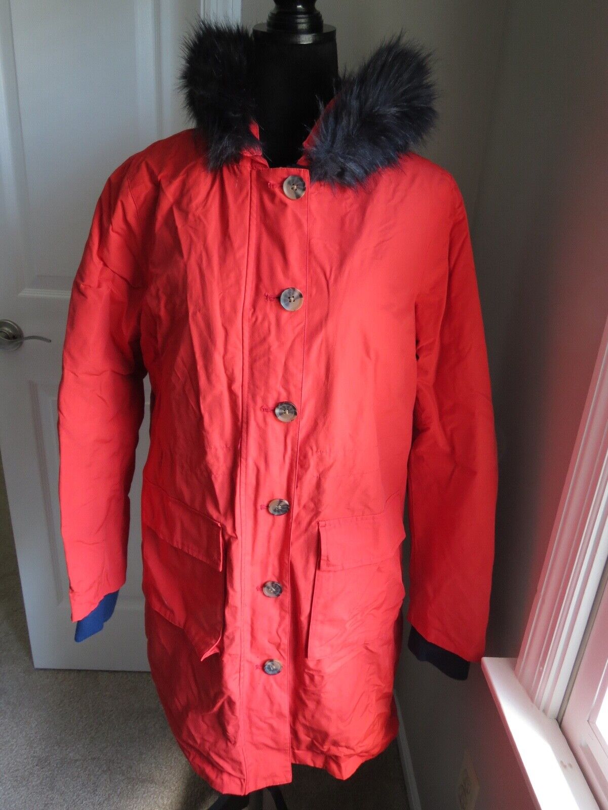 BODEN MASDEN RED COAT PARKA WITH BLACK FAUX FUR H… - image 4