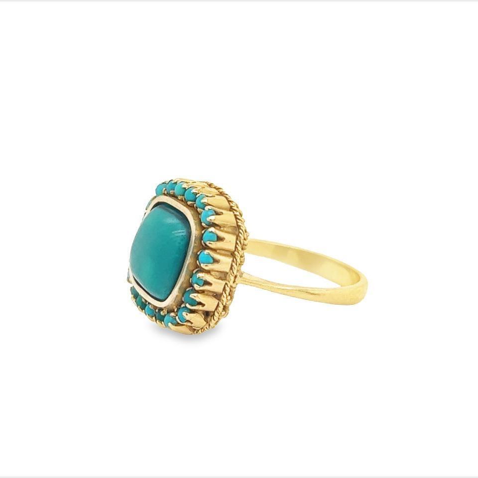 Retro Turquoise Gemstone Cocktail Ring 18k Yellow… - image 2