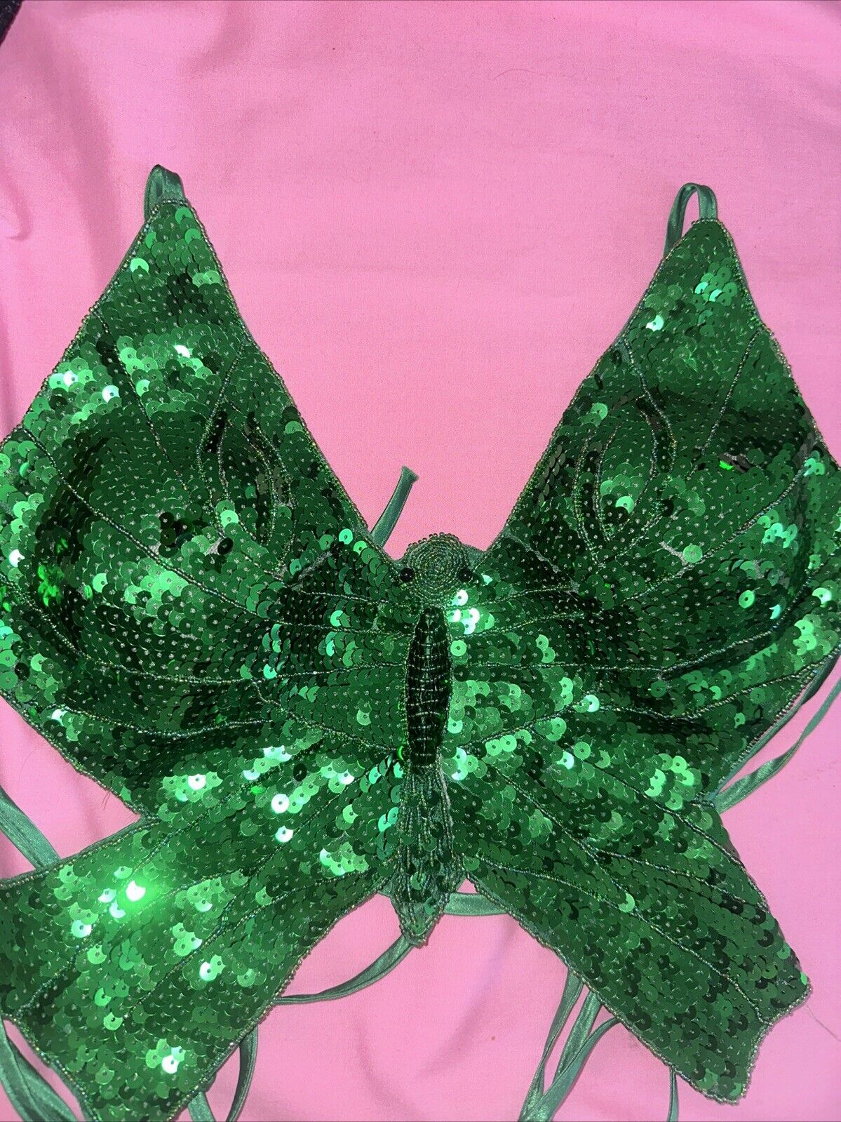 Green Y2K Butterfly Sequin Crop Top Womens Size S… - image 5