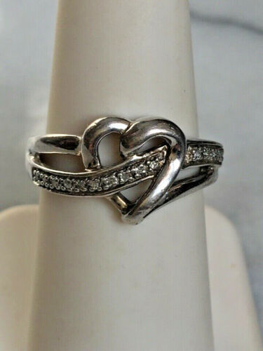 925 STERLING SILVER DIAMOND HEART RING. SIZE 7 - image 1