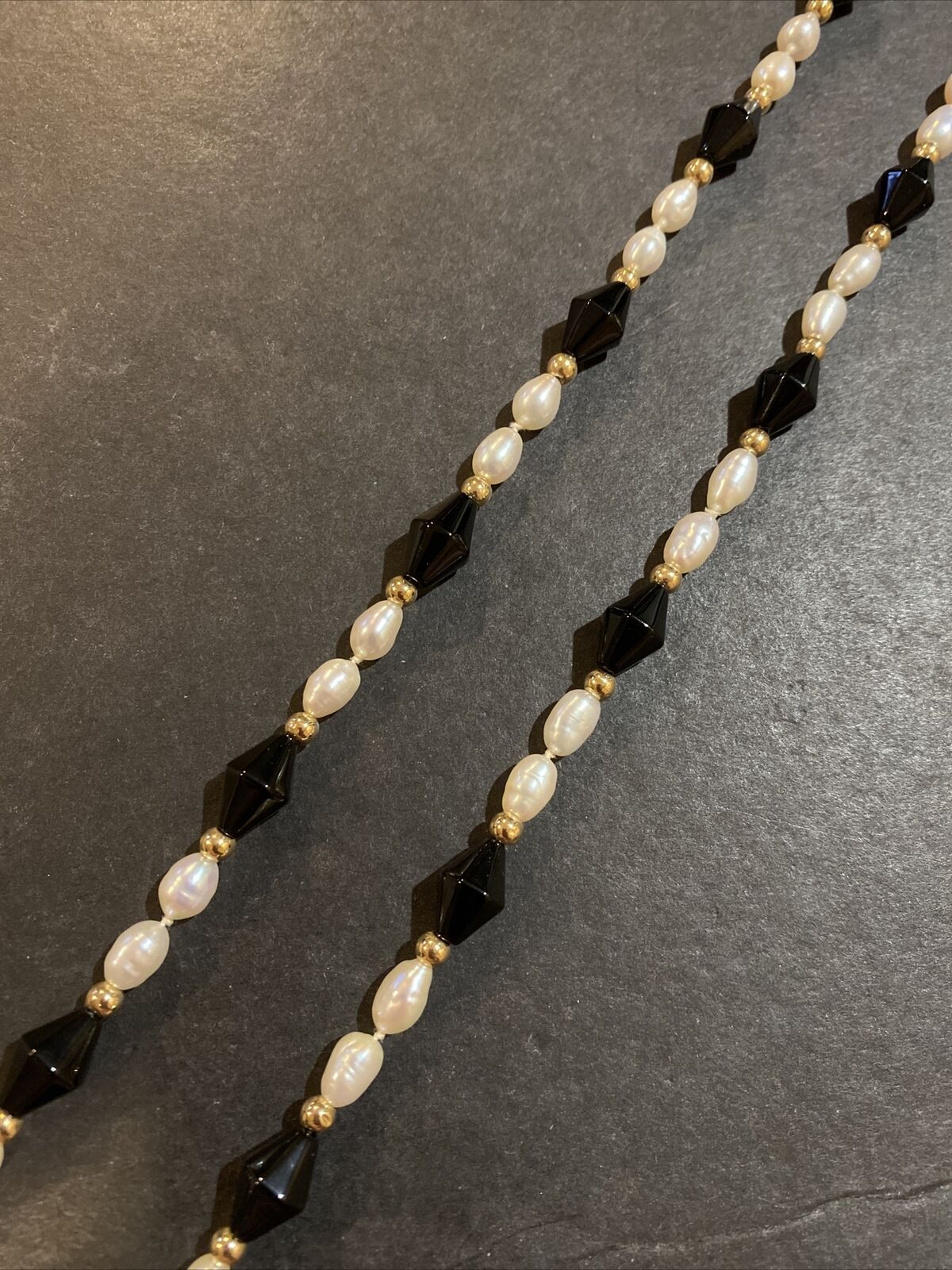 Vintage 14K Gold Bead Genuine Pearl Black Onyx Be… - image 4