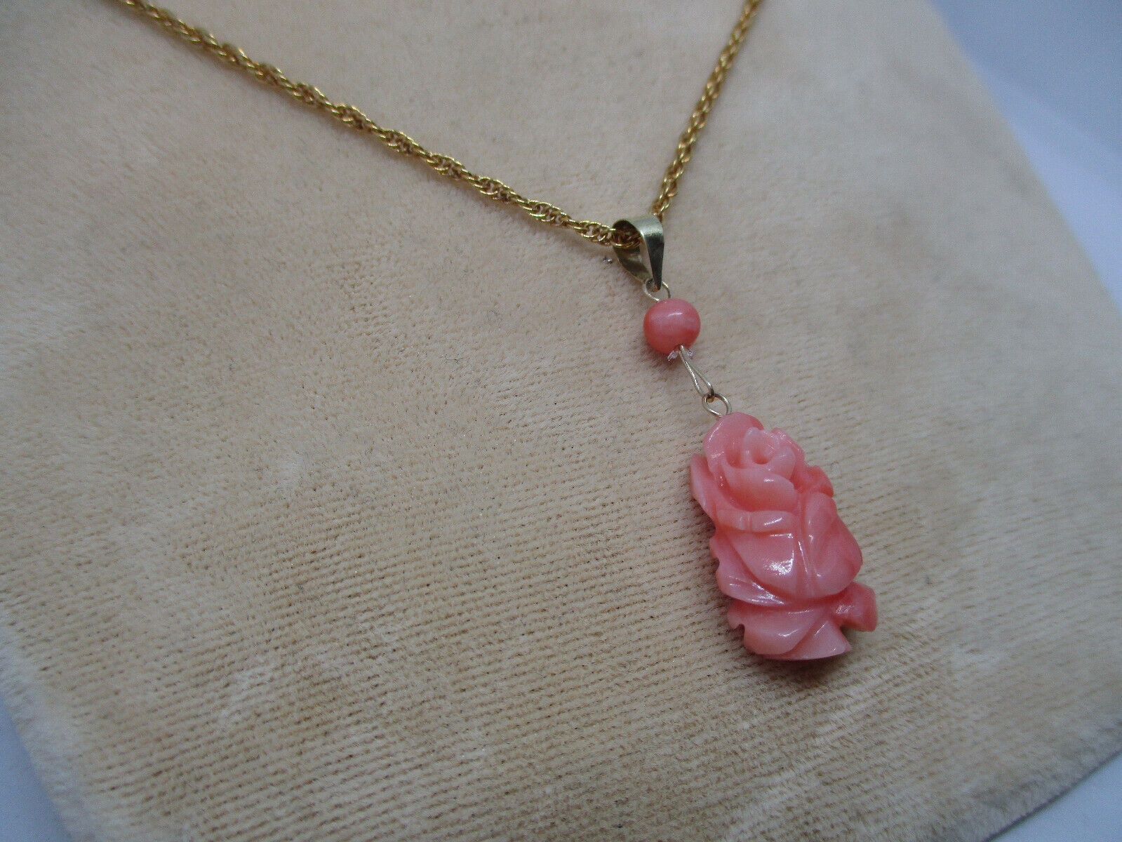 Vintage 14k Yellow Gold Genuine Pink Coral Carved… - image 2