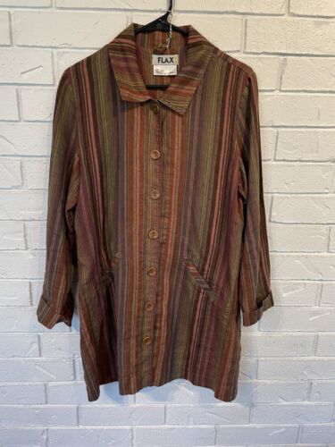 Vintage Flax 100% Linen Striped Button Front Tunic