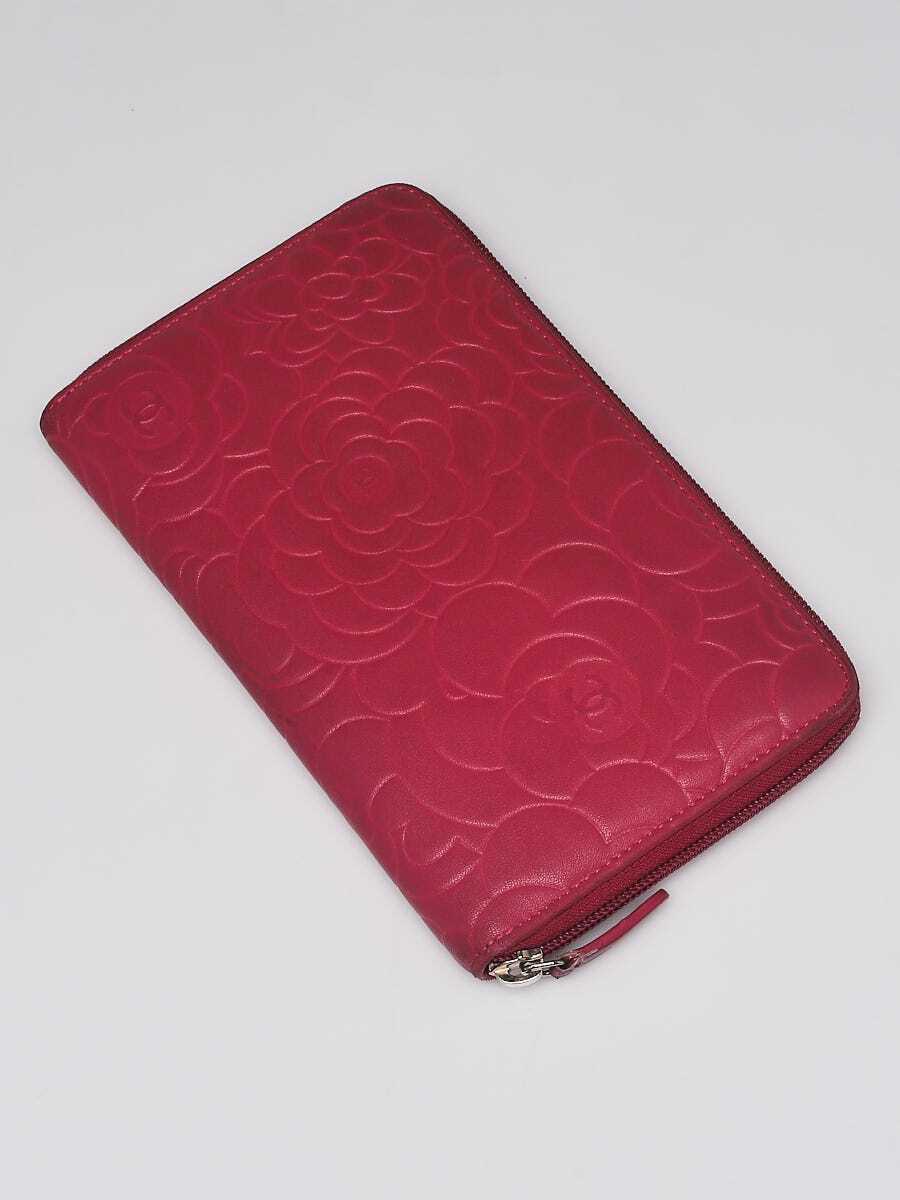 Chanel Pink Camellia Embossed Lambskin Leather Zi… - image 3