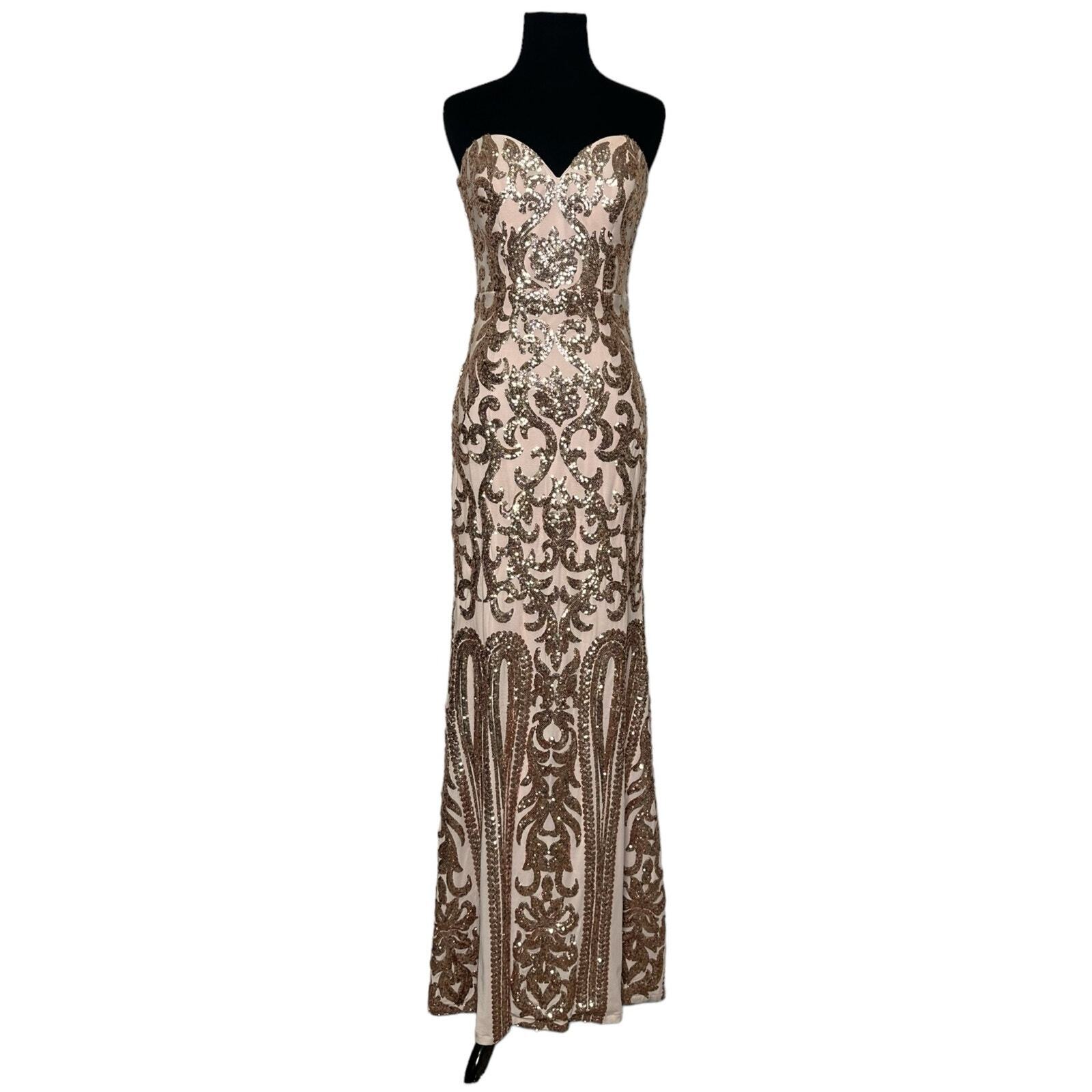 Lulus Rebecca Rose Gold Strapless Sequin Maxi Dre… - image 13