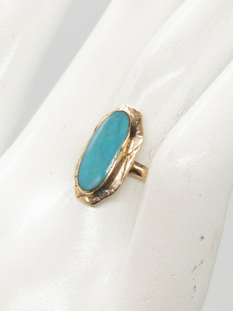 Antique Edwardian 1900s 4ct Natural Turquoise 14k… - image 3