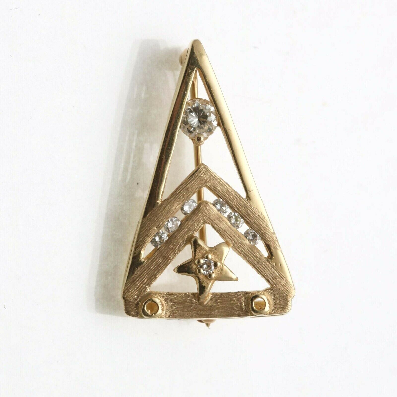 Vintage 14k Triangle Star Pin Brooch Diamond 1/3 … - image 1