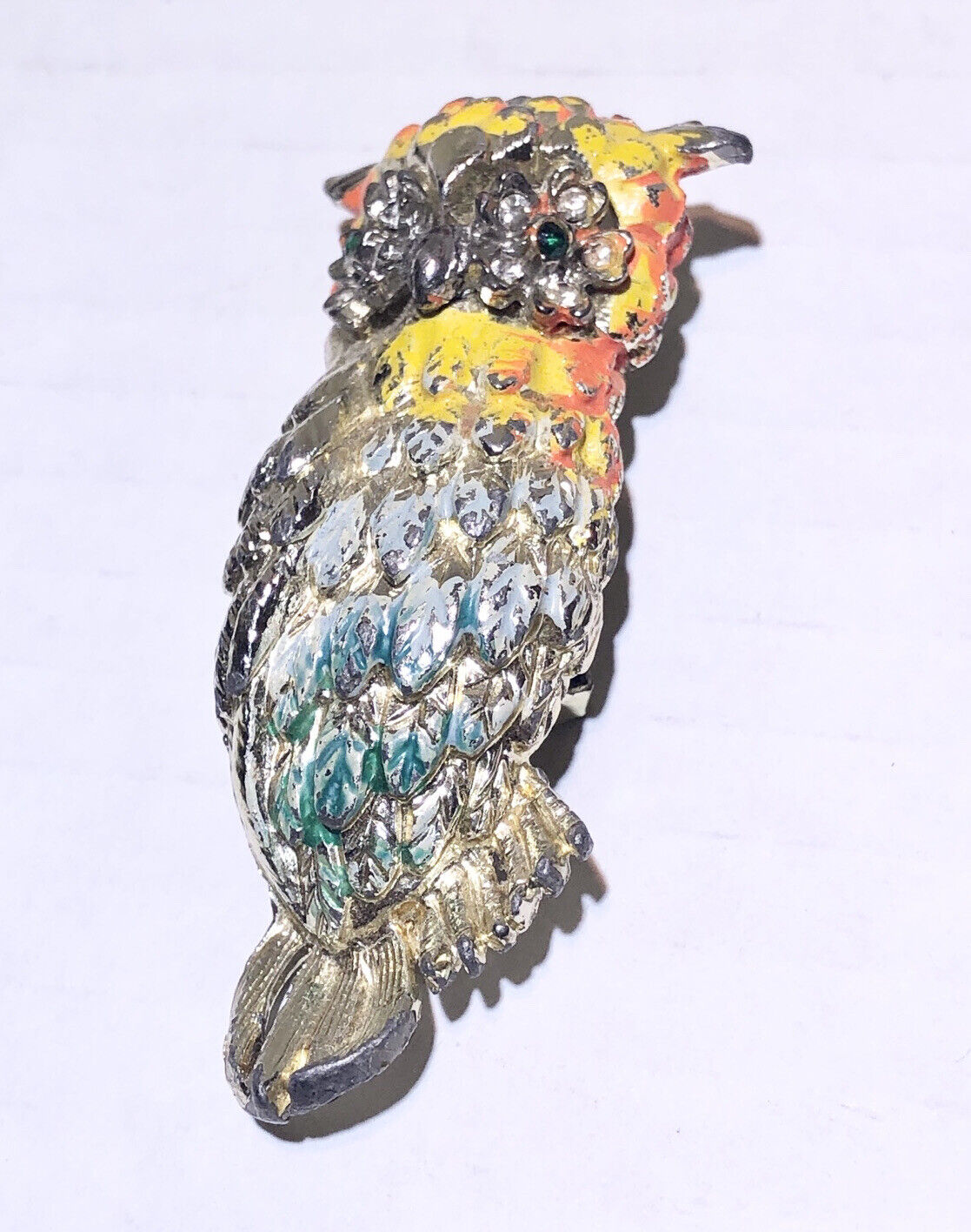 Vintage Owl Bird Enamel Rhinestone Brooch Pin - image 3