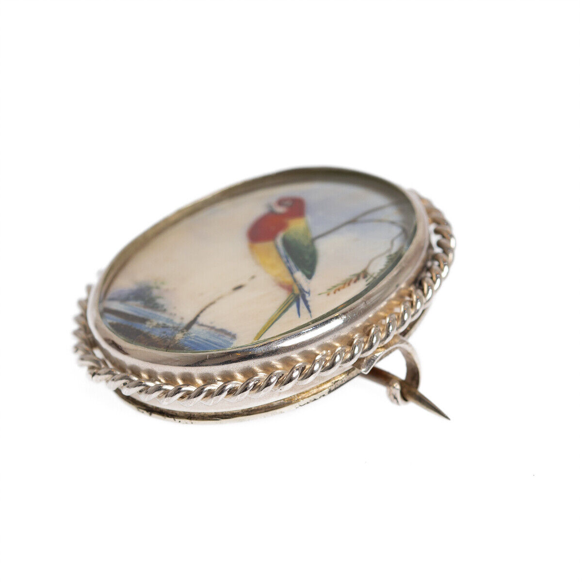 925 Silver Brooch - Hand Painted Exotic Bird Mini… - image 4