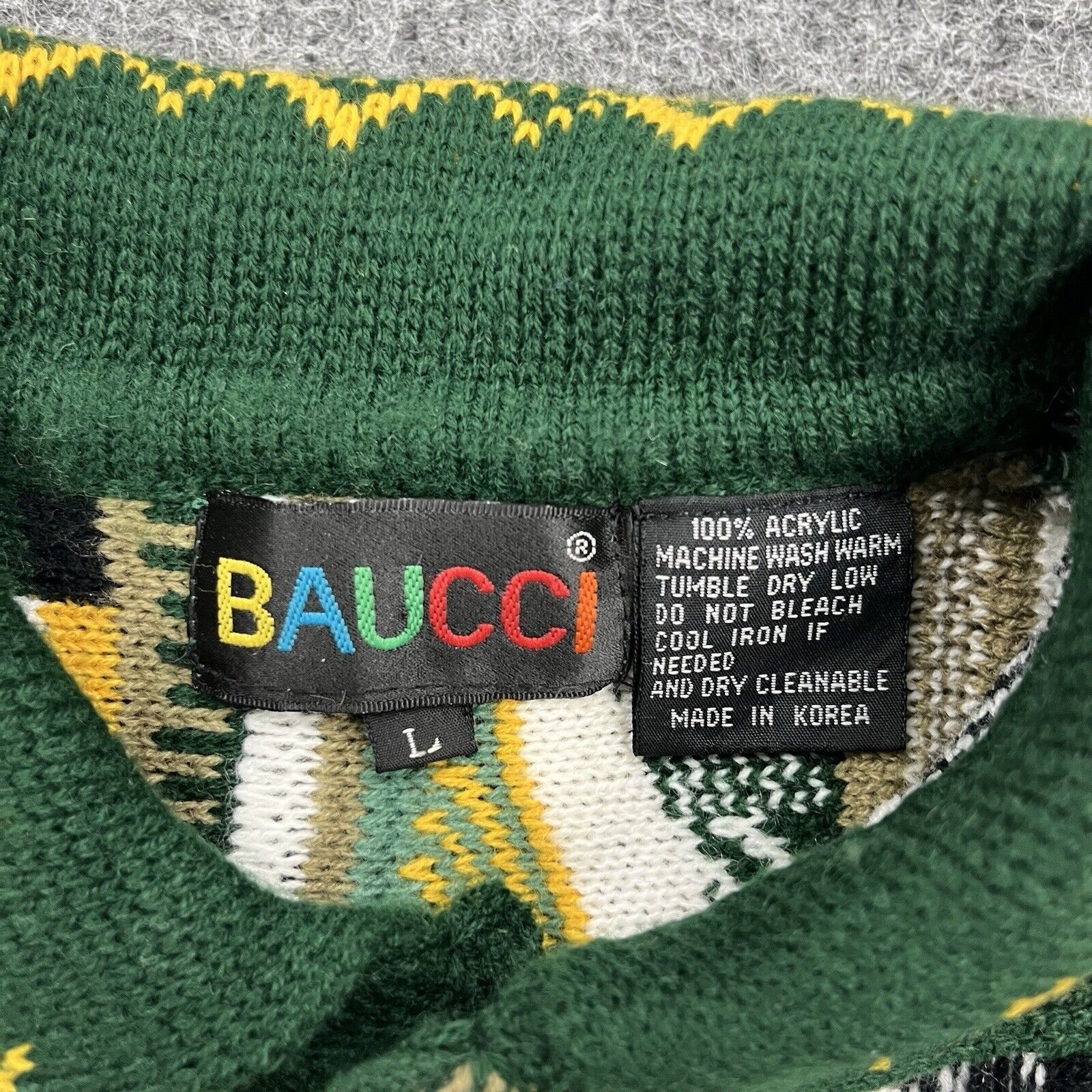 VINTAGE Baucci Sweater Mens Large Geometric Multi… - image 8