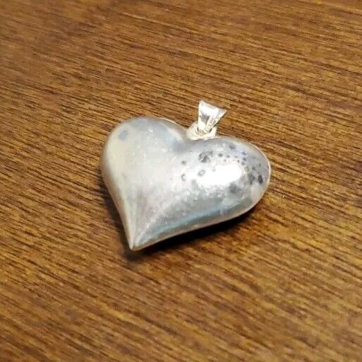 Vintage Sterling Silver 1” Puffy Heart Pendant Ne… - image 3