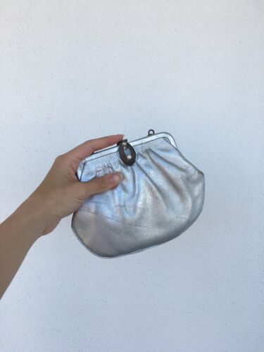 Vintage Womens Evening Bag Metallic Silver Metal C