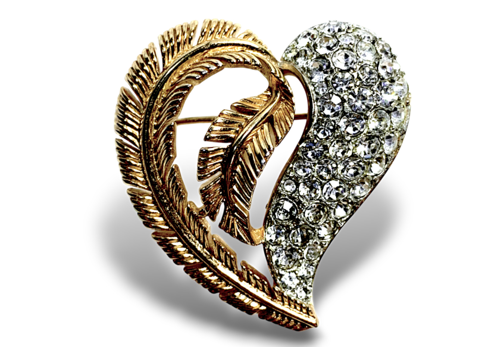 Rare VTG 50s Trifari Feather Heart Pave Crystal R… - image 2