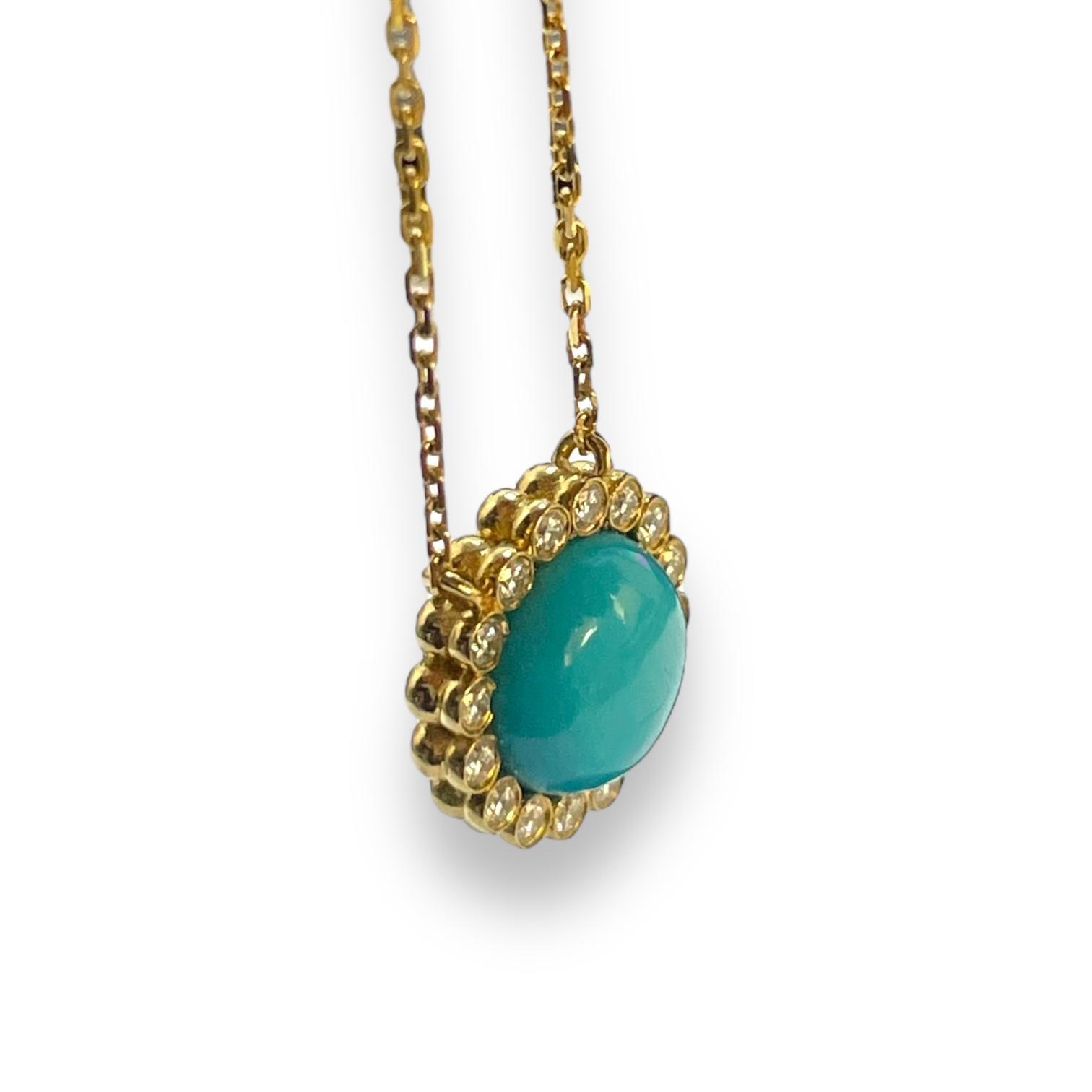 18K Yellow Gold Turquoise and Diamond Halo Neckla… - image 3